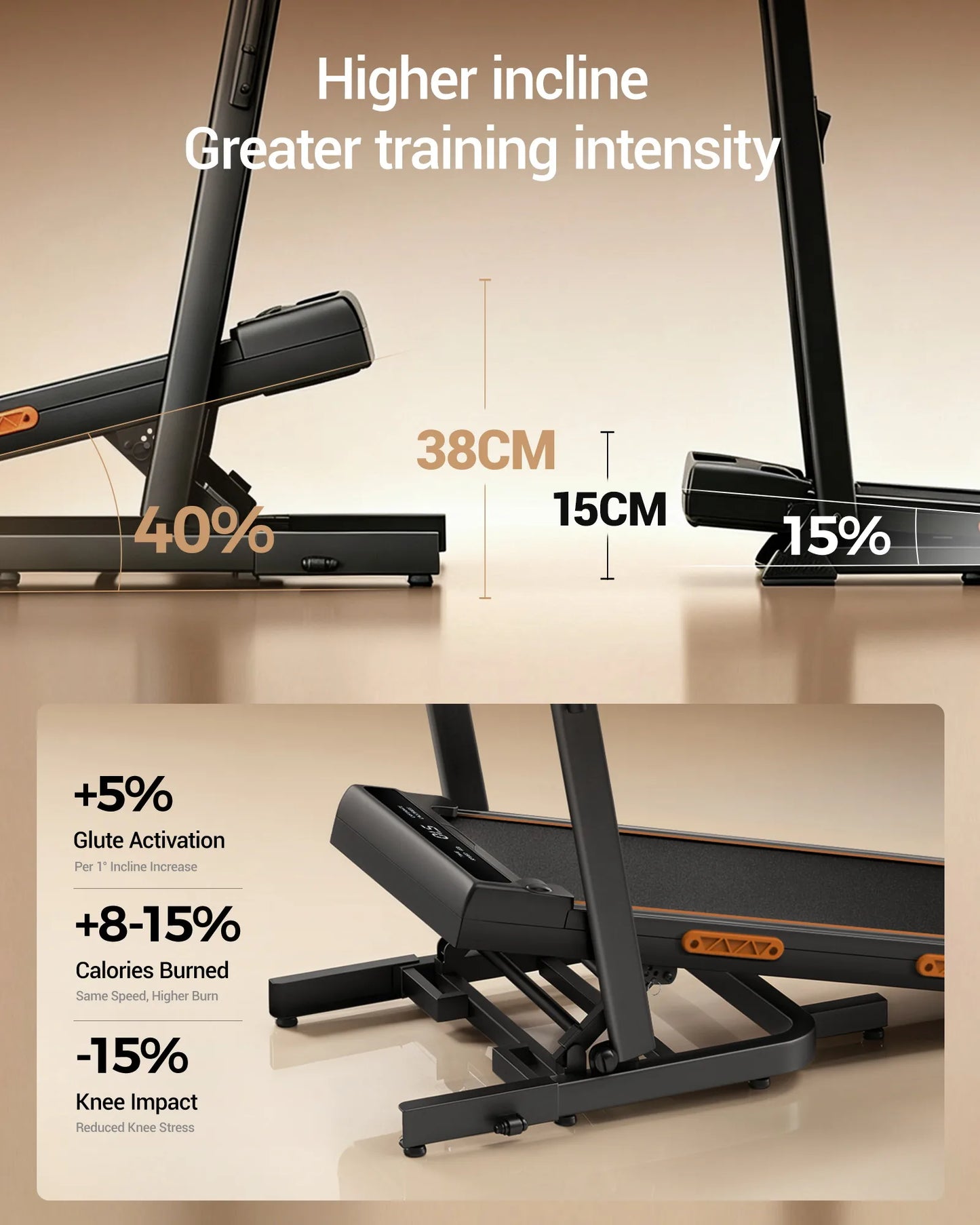 UMAY Folding Treadmill for Home 15% Incline Electric Running Machine 3.0HP Powerful Motor Adjustable Speed Walking Pad LED Display Shock Absorption Fitness Equipment