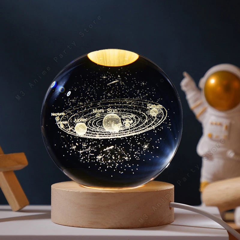 3D Crystal Ball Night Light Led Galaxy Lamp Saturn Moon