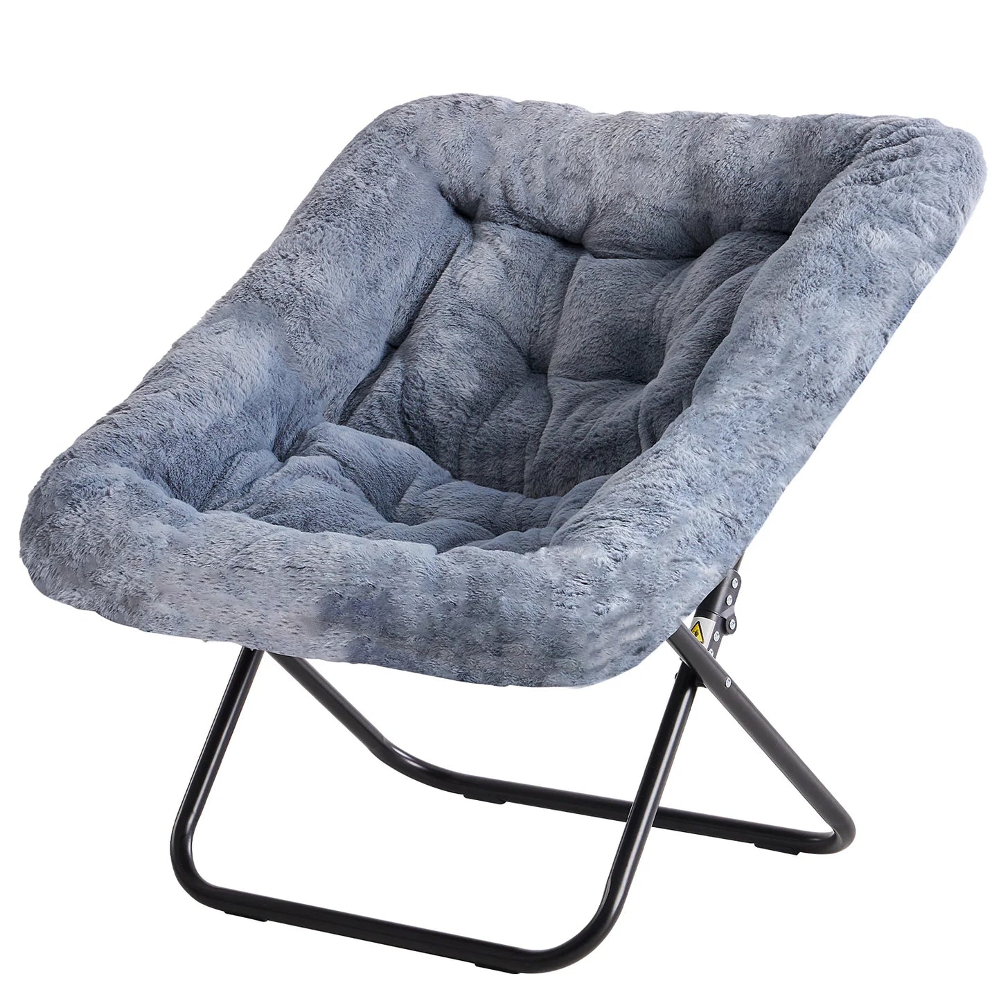JHK Faux Fur Saucer Chair Folding Lounge With Metal Frame