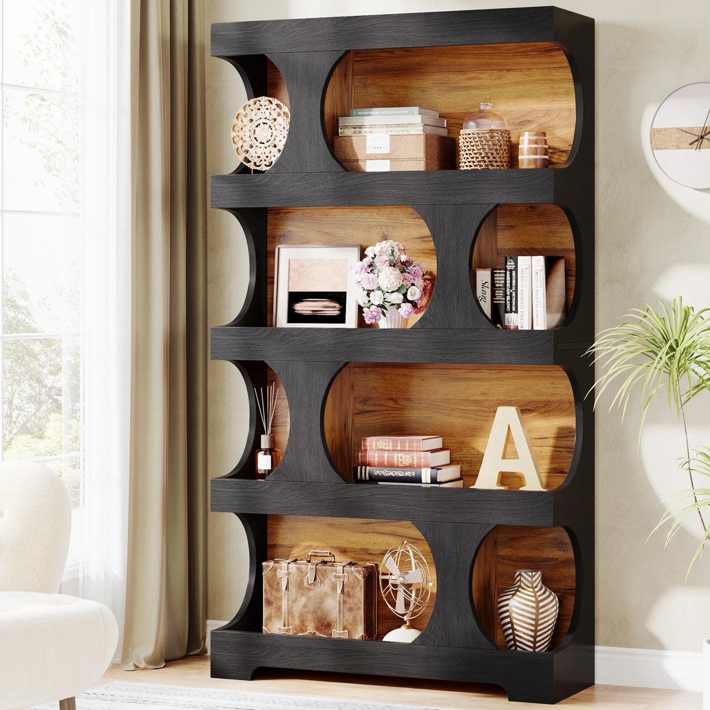 Tribesigns 4-Tier S-Shaped Bookshelf Modern Freestanding Display