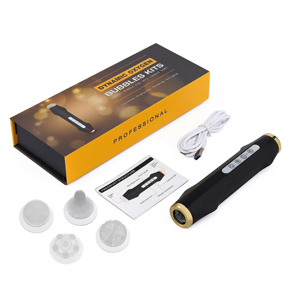 Portable CO2 Oxygen Bubble Facial Pen with 7 Color Photon Light  Aqua Skin Cleansing Beauty Machine Works With Serum Gel CO2 Pods for Home SPA Skin Care