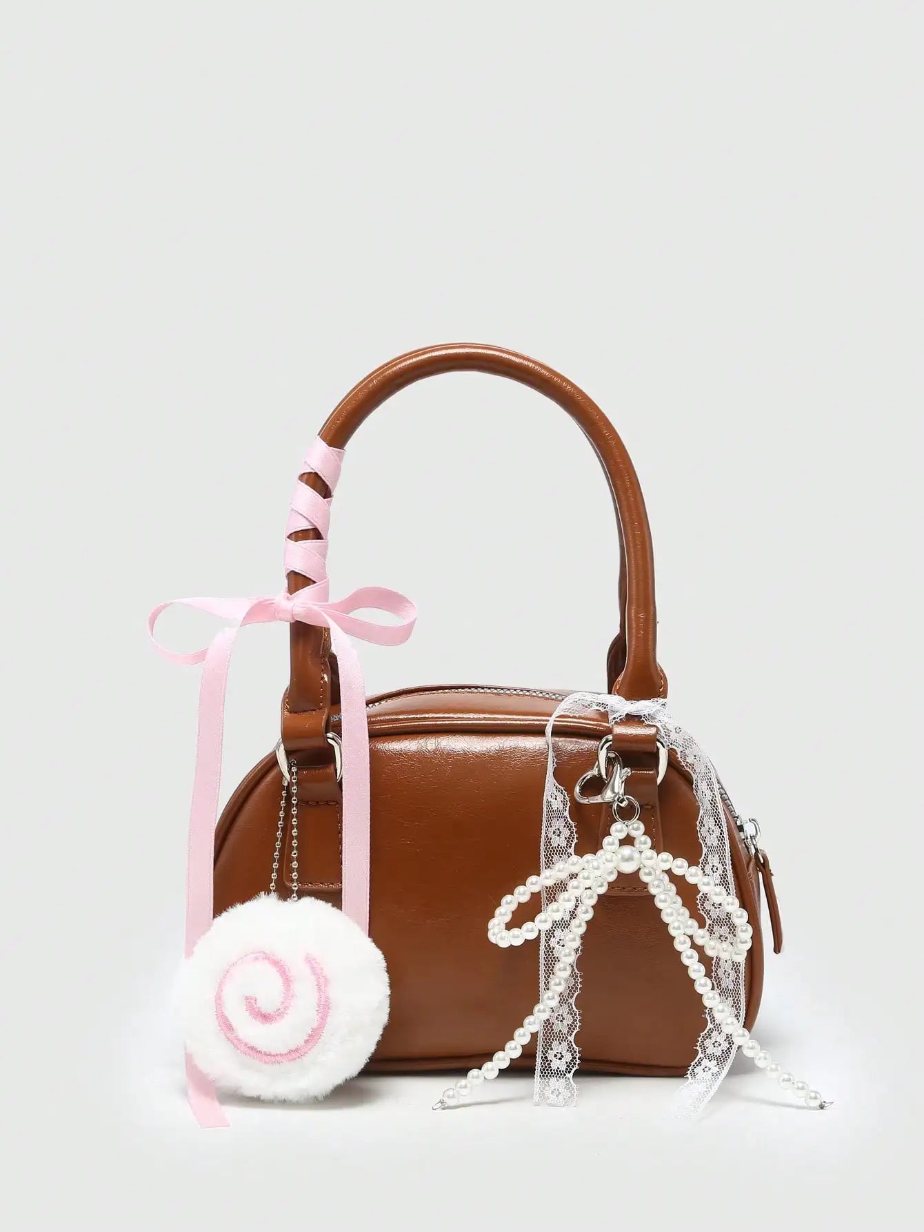 Women's Cute Ballet Style Cherry Faux Pearl & Bow Decor Mini Handbag, Fashionable Burgundy Bag, Fashionable Bow Purse For Women , Kawaii