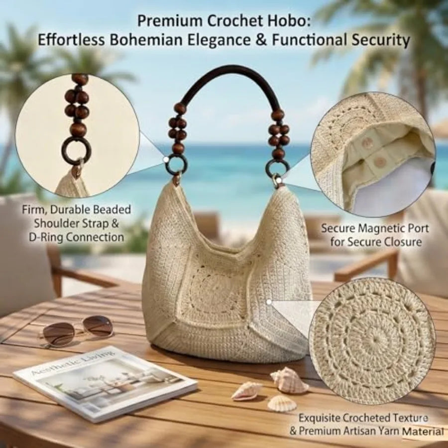 MYHOZEE for Women Boho Beach Fully Lined Summer Tote Lightweight Hobo Purse for Vacation