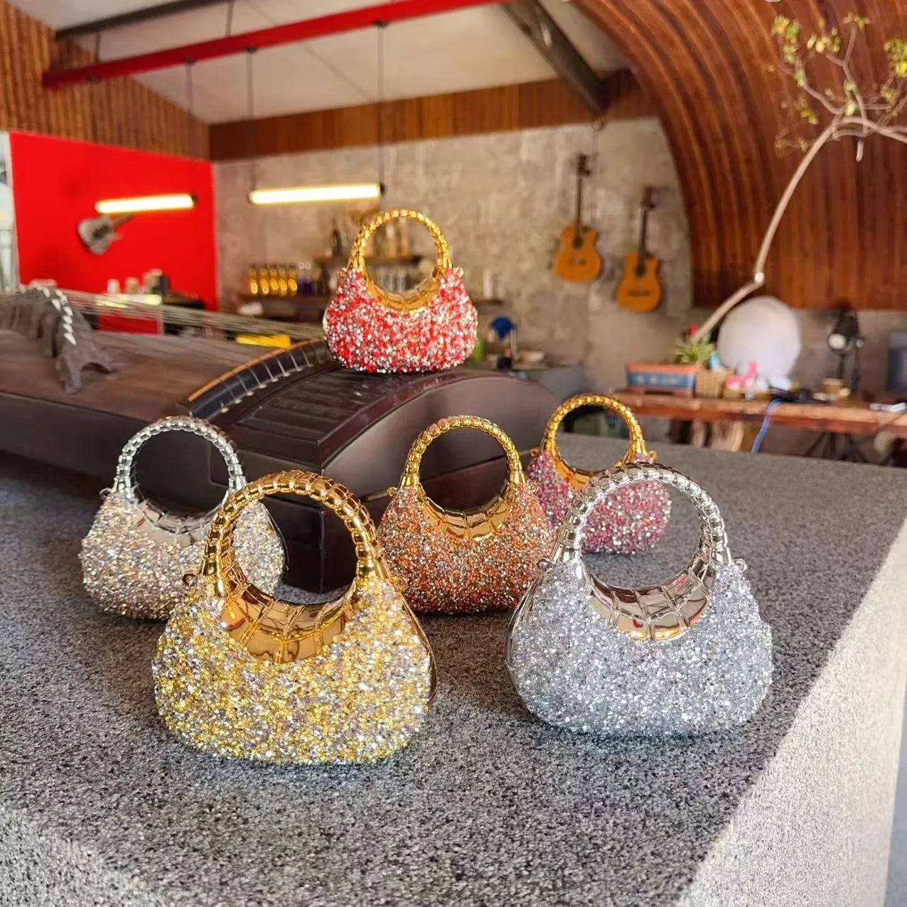 Evening Clutch Bag With Sequins And Diamond Accent