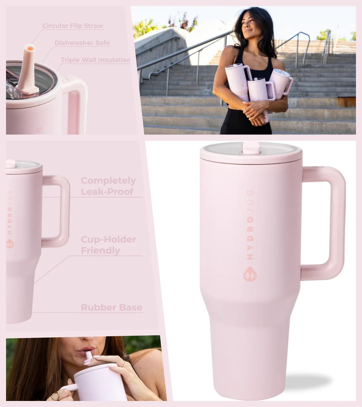 Traveler Water Bottle With Handle Flip Straw Insulated Stainless Steel
