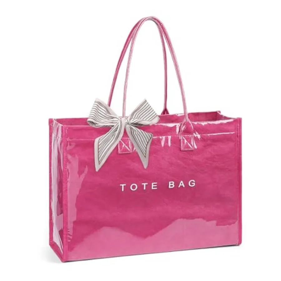 PVC Tote Bag For Women Plastic Purse Kraft Paper Letter Print
