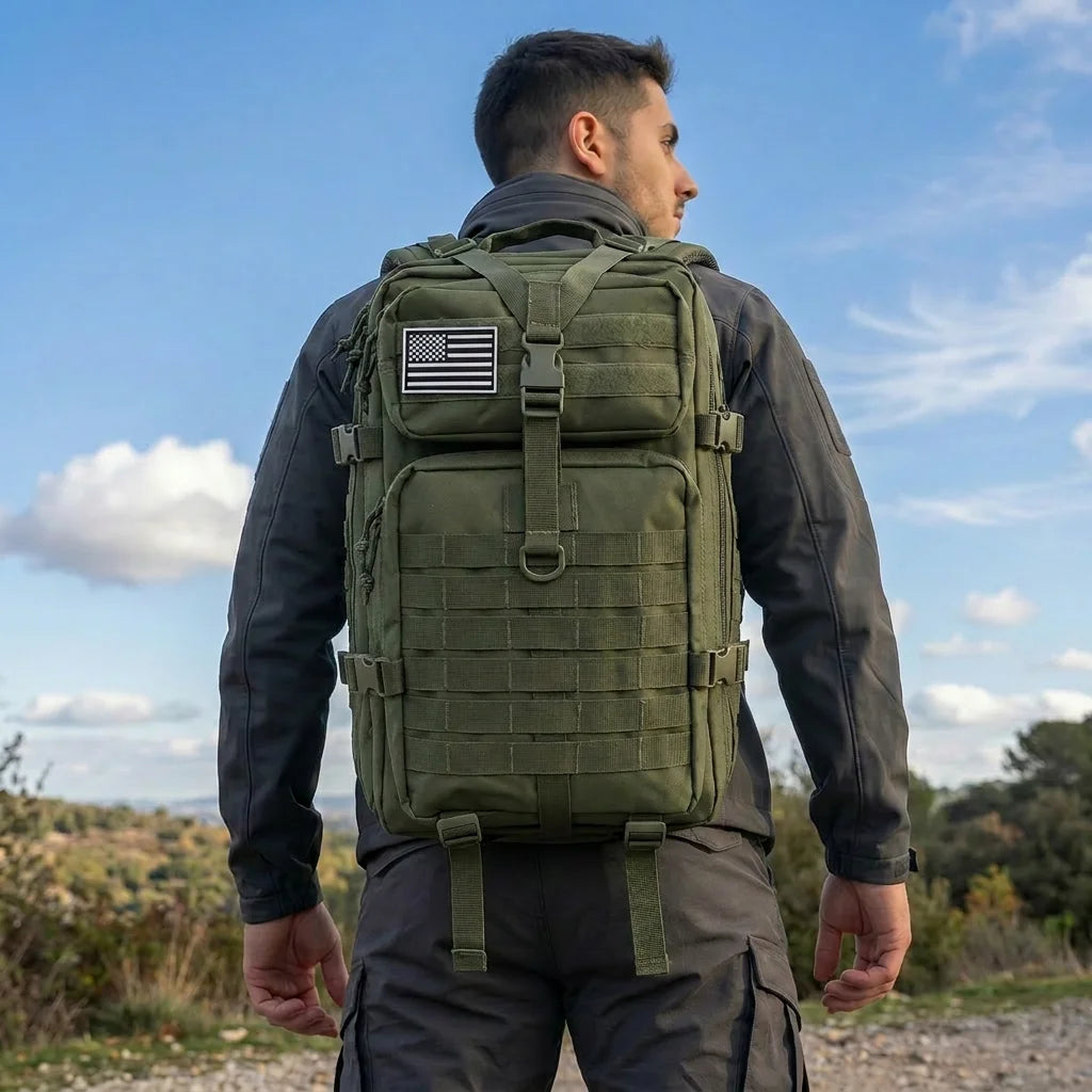 Men 45L Tactical Hiking Backpack Molle Mountaineering Water Resistant Outdoor Camping Trekking Backpacking Bushcraft Travel Rucksack Bug Out Bag Survival Emergency Large Capacity Climbing Cycling Daypack Women Durable Wear Re