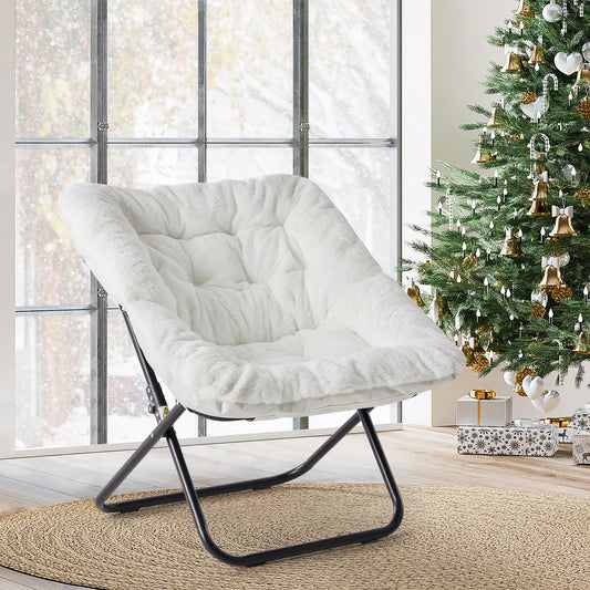 JHK Faux Fur Saucer Chair Folding Lounge With Metal Frame