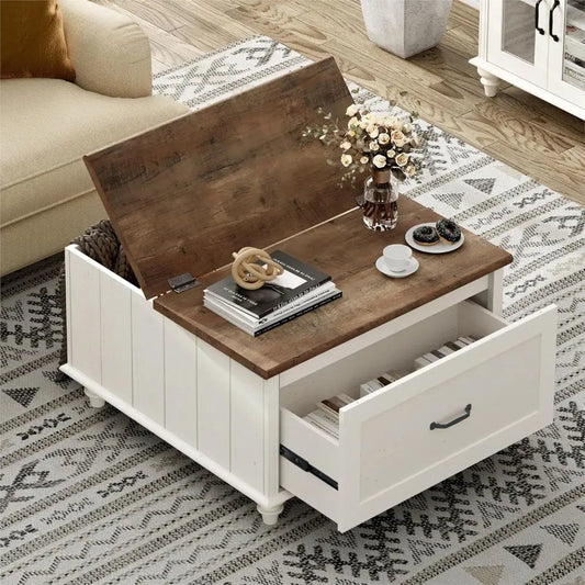 Armhouse Solid Wood Coffee Table With Storage Cabinet
