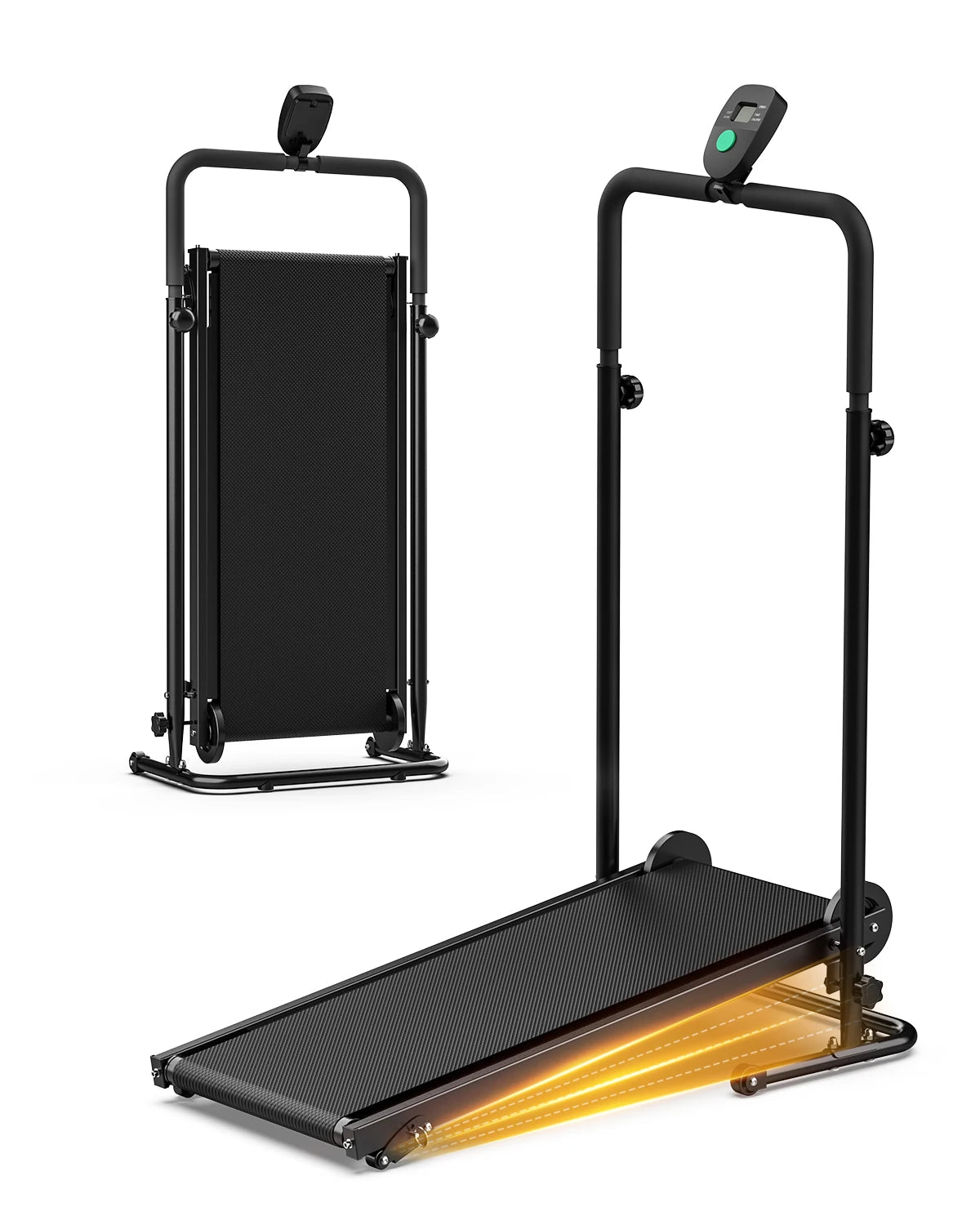 AKLUER Motorless Treadmill With Dual Flywheels LCD Monitor