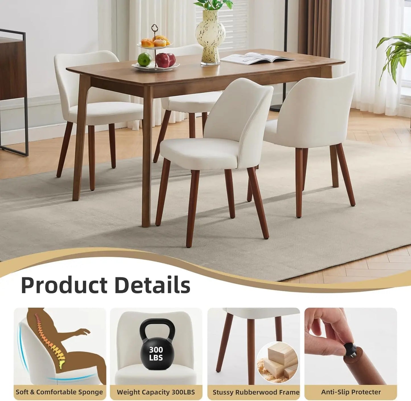 HobbyLane Mid Century Dining Chairs Linen Upholstered Set of 2