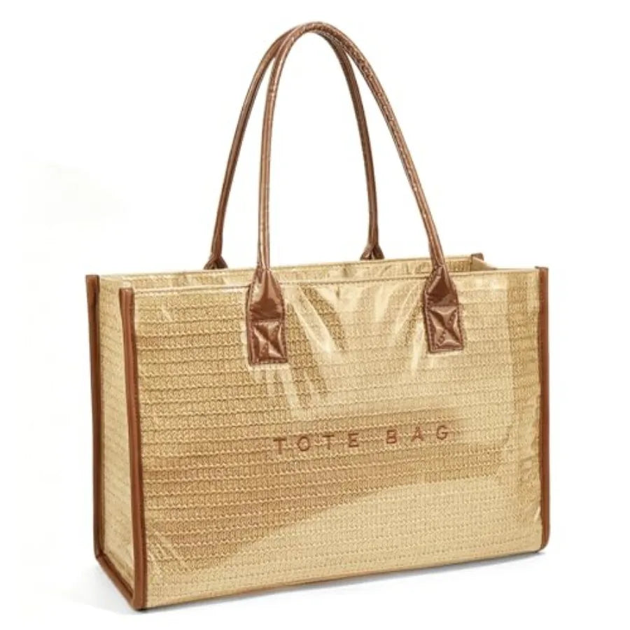 PVC Tote Bag For Women Plastic Purse Kraft Paper Letter Print