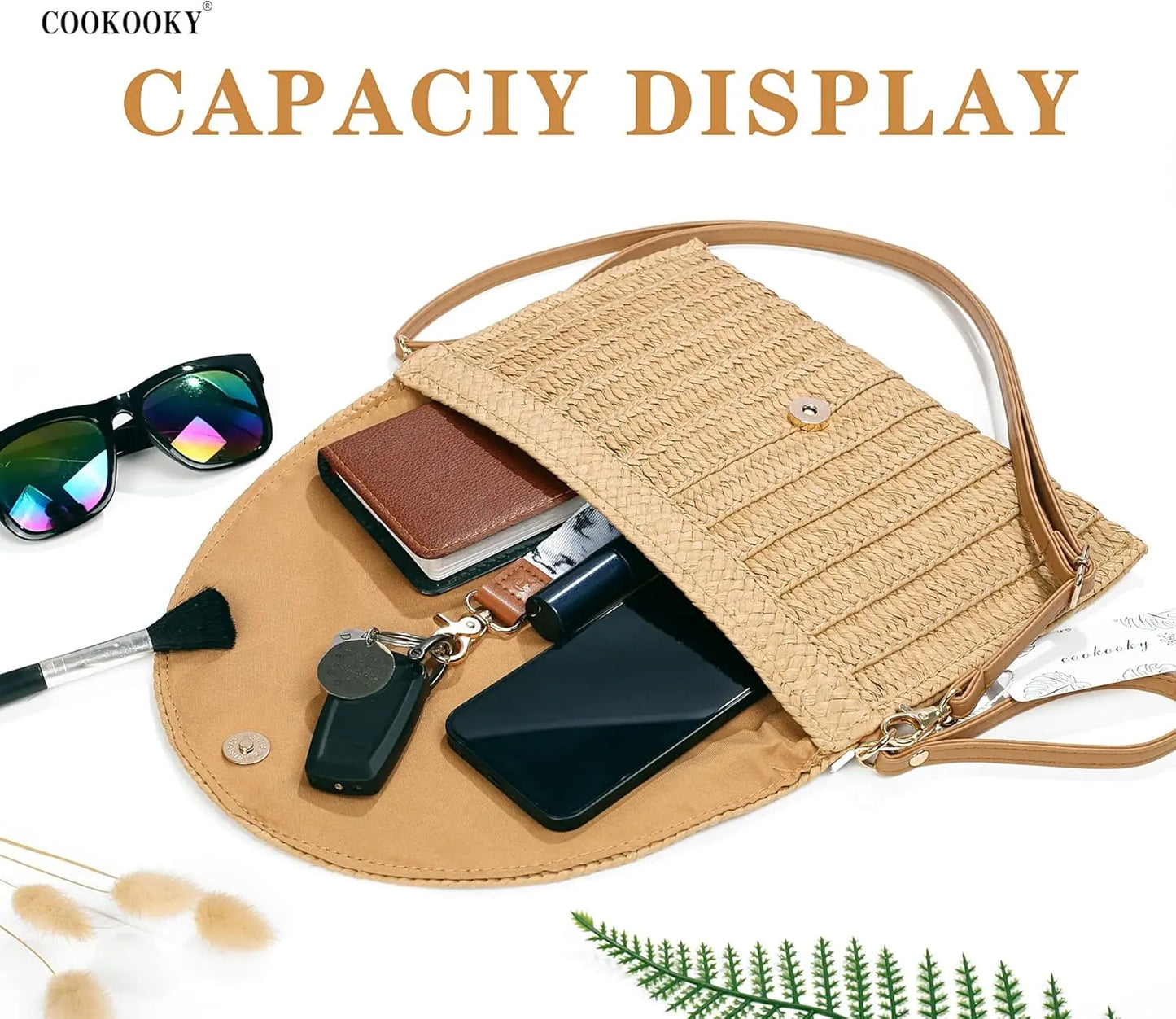 Straw Clutch Handbag for Women Summer Beach Woven Envelope Purse Lightweight Natural Fiber Accessory