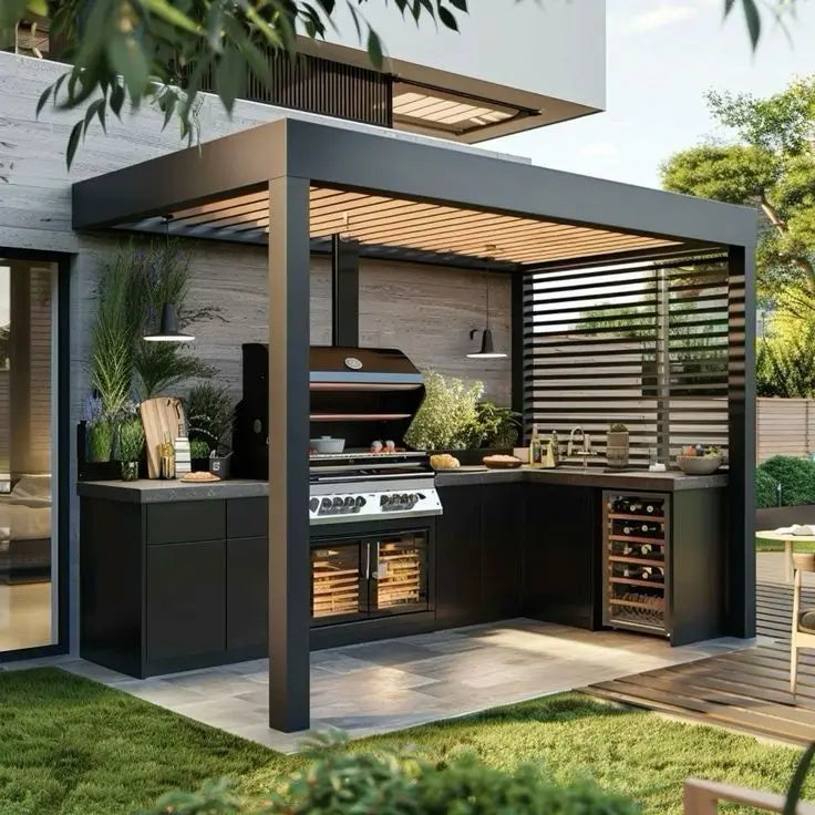 Motorized Aluminum Pergola With Retractable Louvered Roof For Gardens