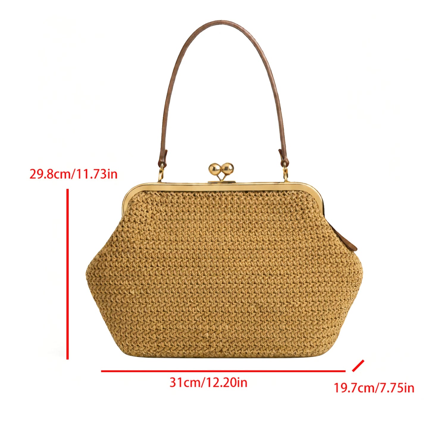 Women Straw Clutch Purse Striped Buckle Handle Beach Bag