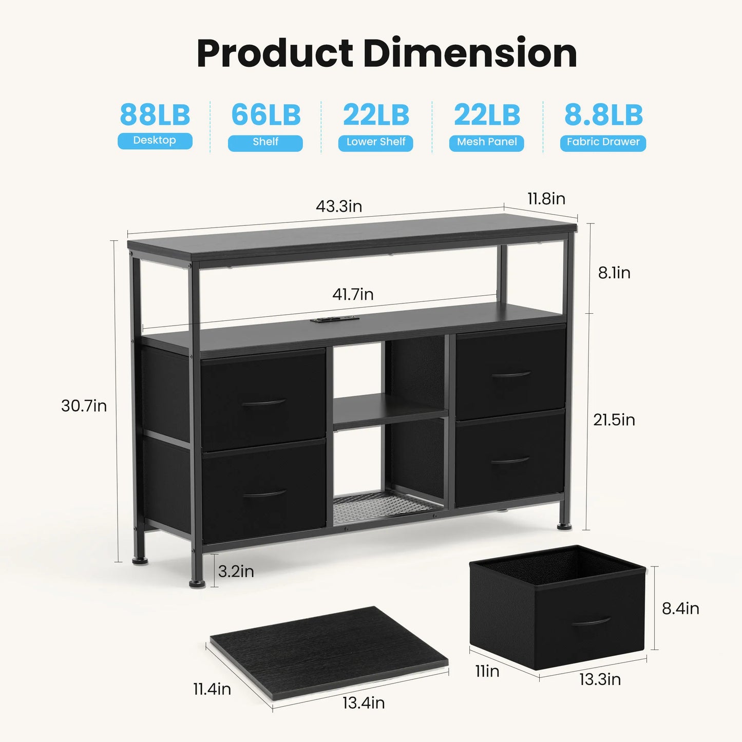 JHK TV Stand With Four Drawers LED Lights And Outlets