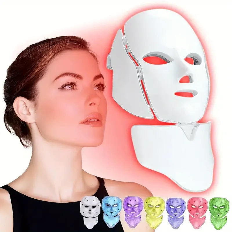 Home-Use LED Face Mask 7-Color Light Beauty Device, USB Rechargeable, Suitable for Facial Use - Facial Skincare Tool