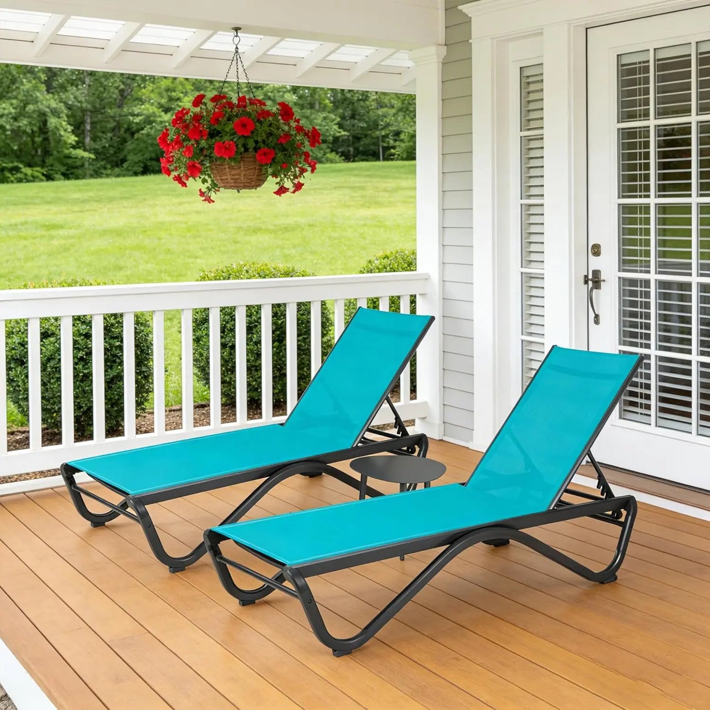 Adjustable Aluminum Outdoor Chaise Lounge Chair Textilene Recliner for Poolside Backyard Beach 2 Chairs Table Set, Custom