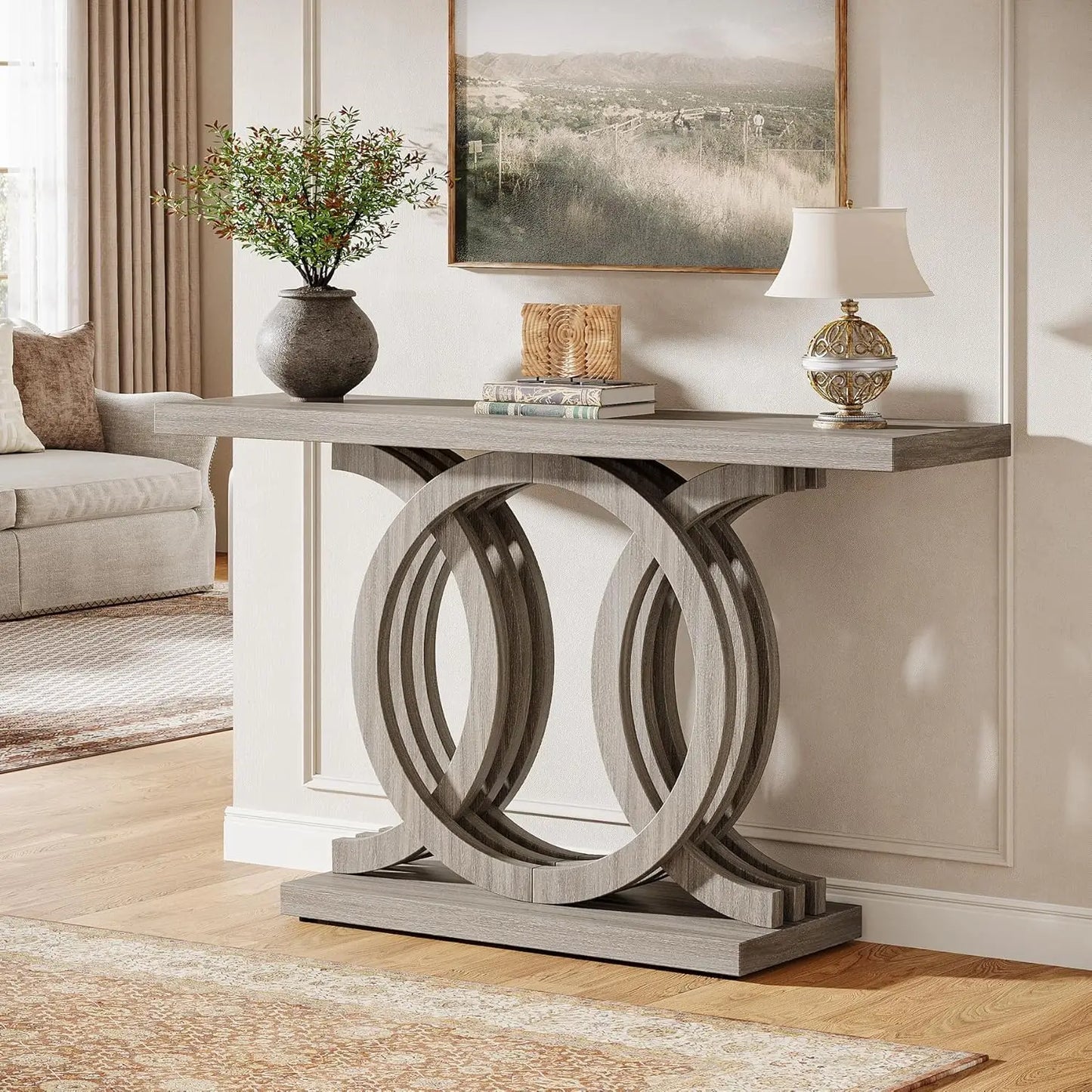 Little Tree Console Table With Geometric Wood Base
