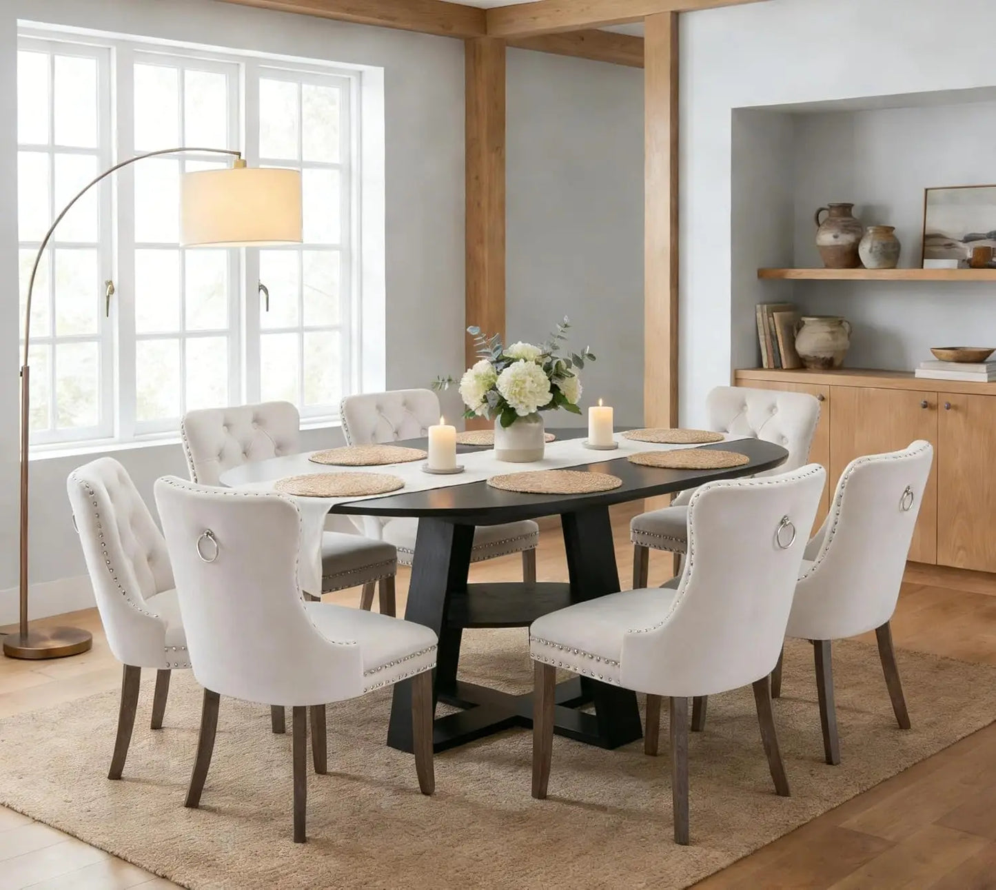 MOYU Oval Extendable Dining Table Set With Velvet Tufted Chairs