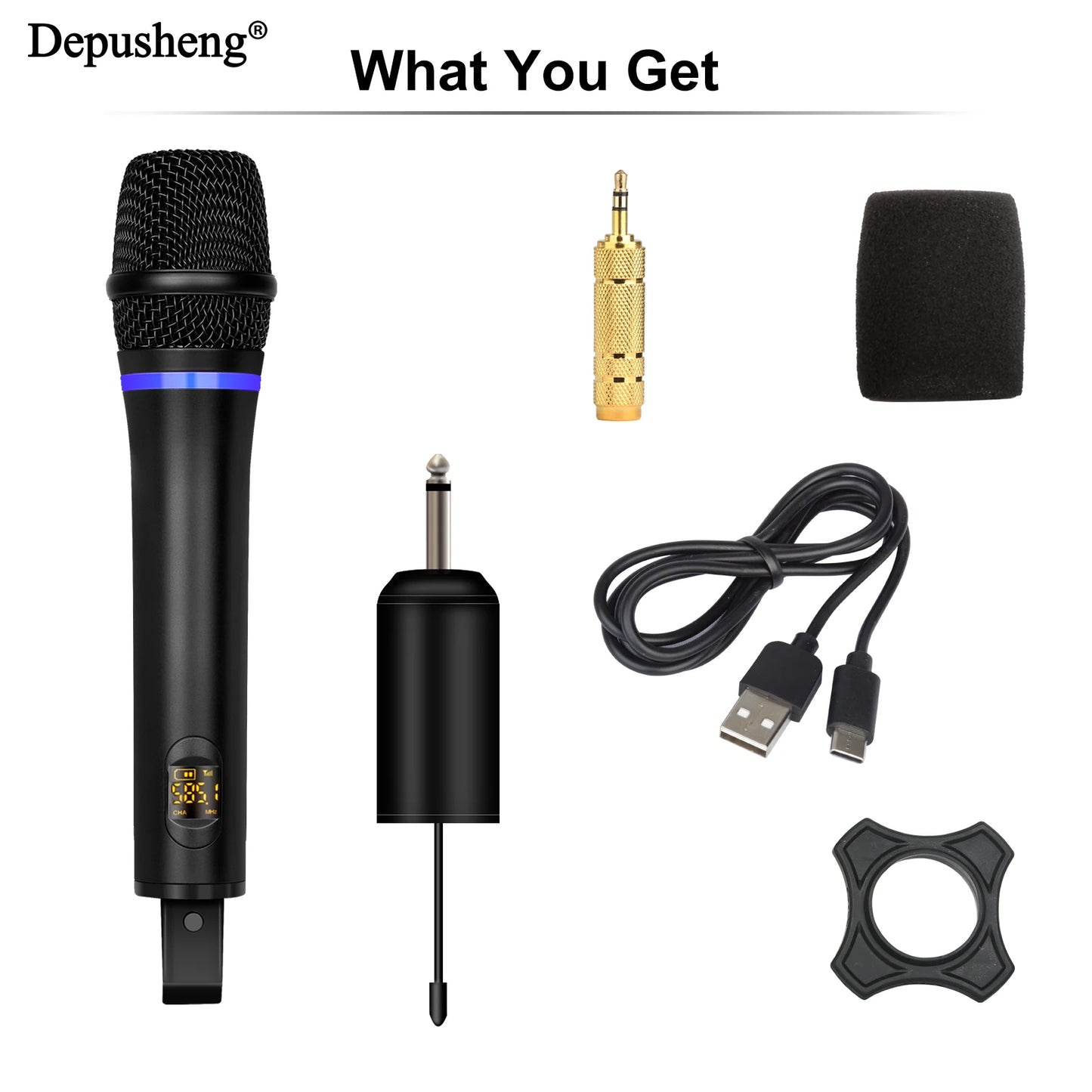 Wireless Microphone Depusheng UHF Metal Dynamic Handheld Karaoke Mic With Rechargeable Receiver For Karaoke Wedding