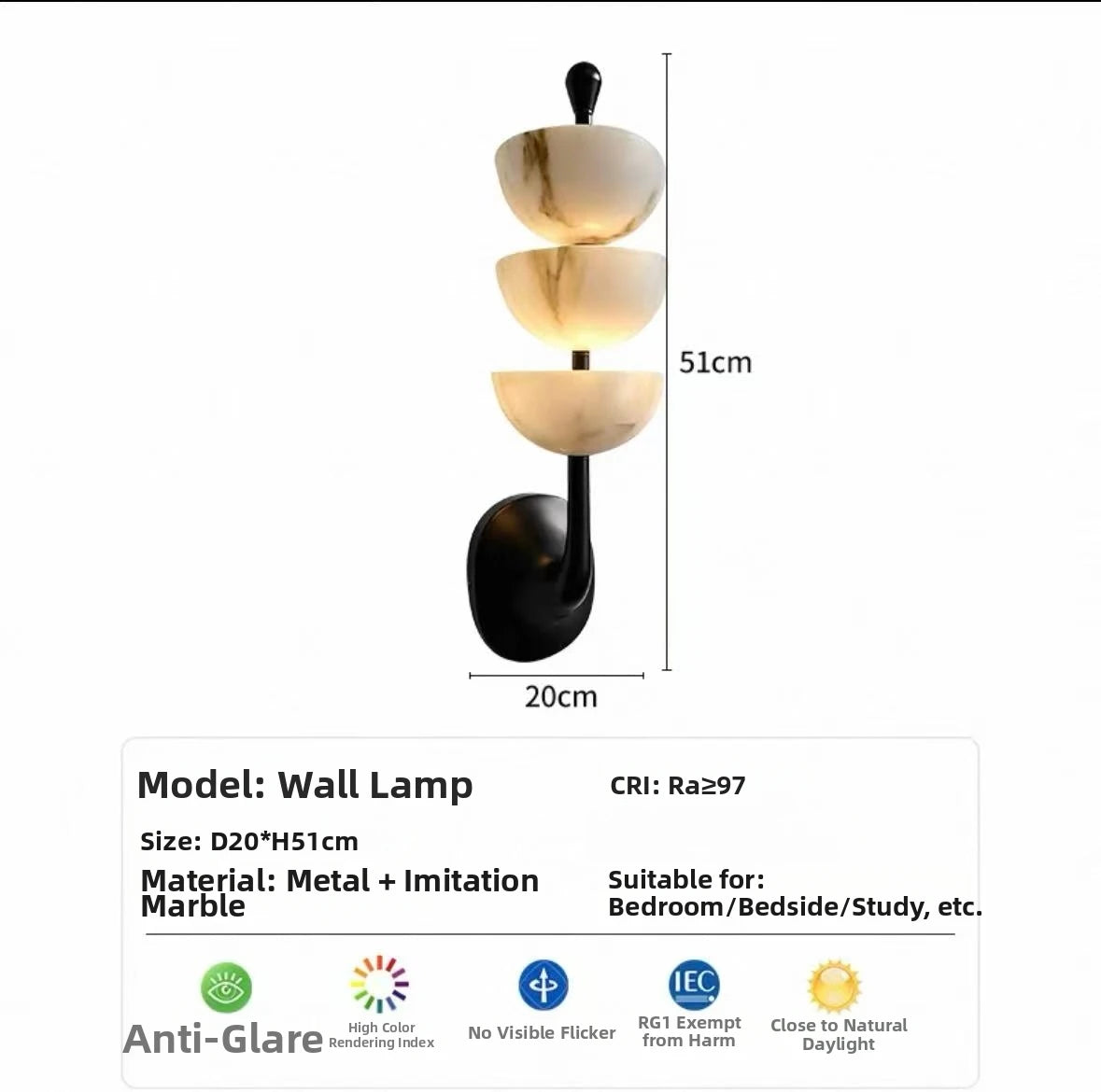 All-Copper Marble Wall Lamp Nordic Modern Luxury Living Room Bedside