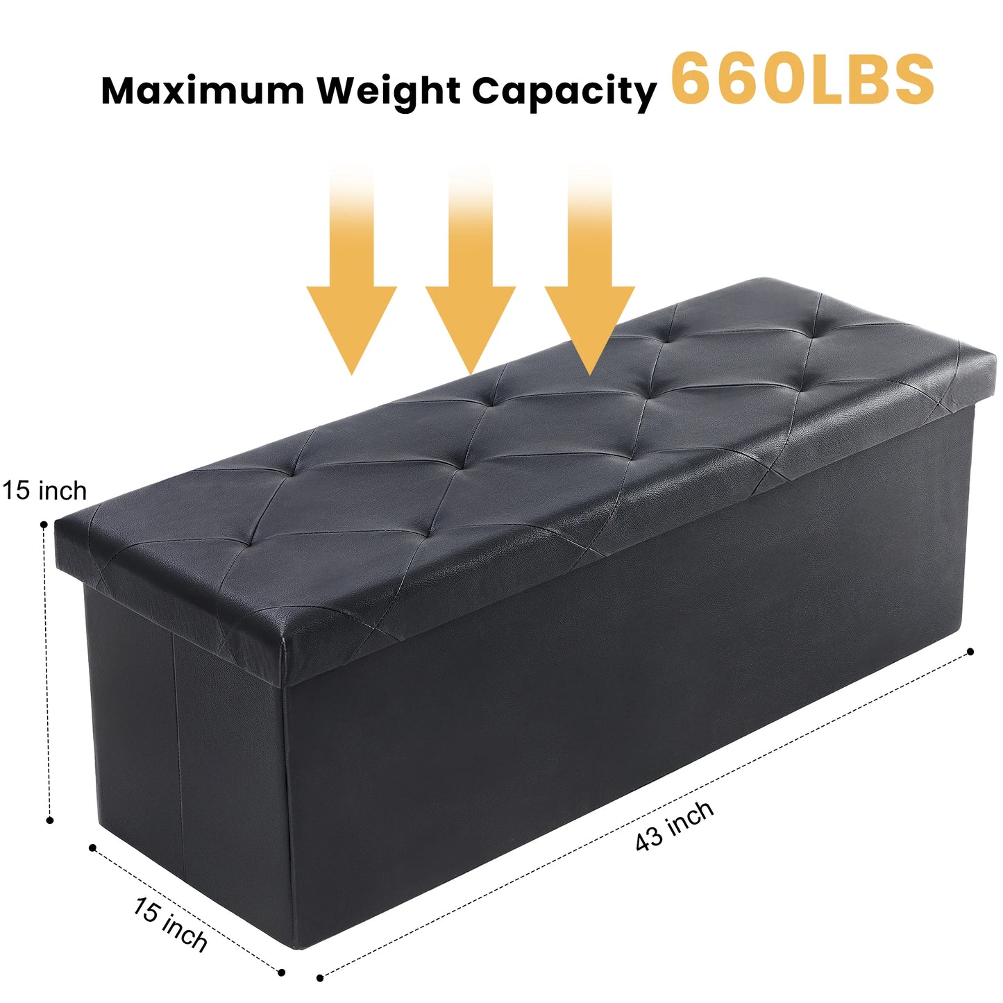JHK Leather Folding Ottoman Toy Box Footstool Bench 660 Lb Capacity