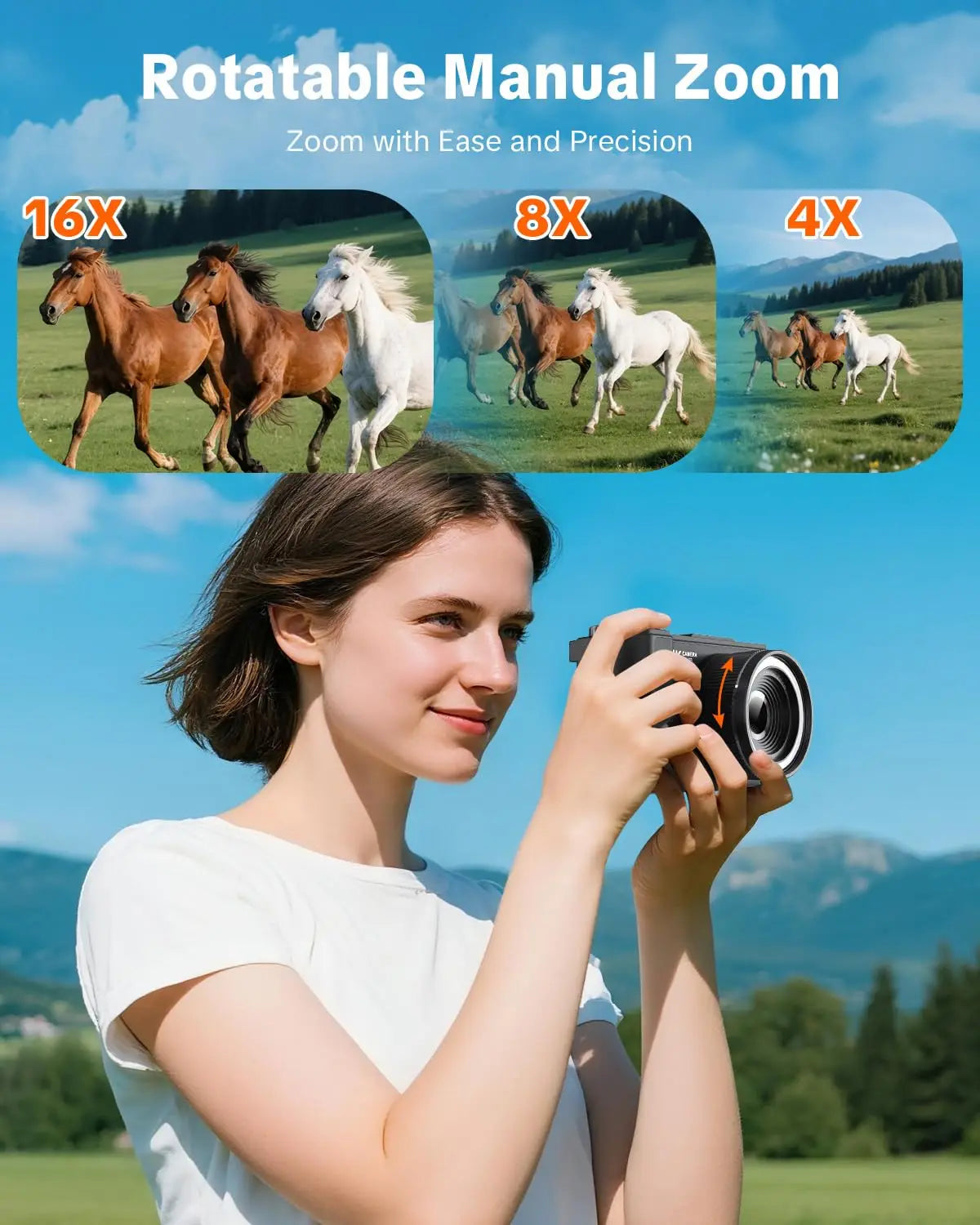 4K Digital Camera for Photography,4k Camera with Ring Light，180° Flip Screen Camera for Vlogging with Beauty Mode,Point and Shoot Digital Cameras for Beginner with SD Card，christmas gift