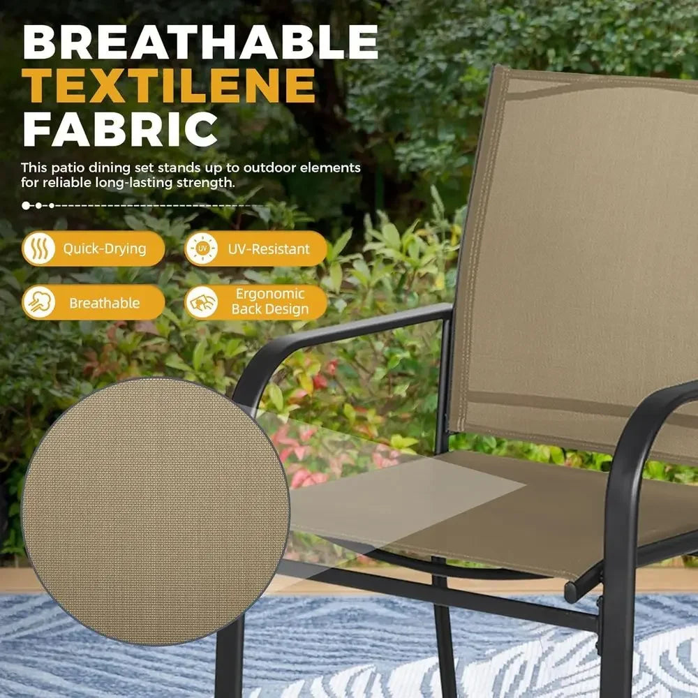 6-Piece Outdoor Patio Furniture Set with Brown Umbrella, 4 Chairs and Square Table