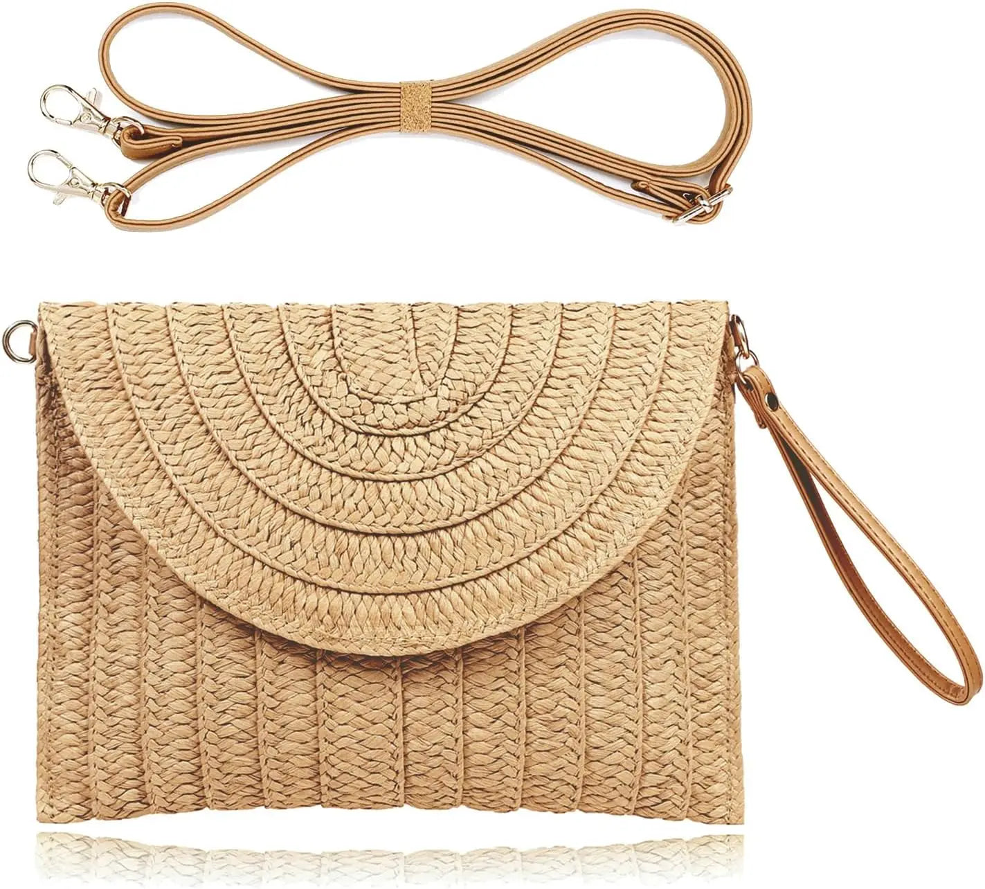 Straw Clutch Handbag for Women Summer Beach Woven Envelope Purse Lightweight Natural Fiber Accessory