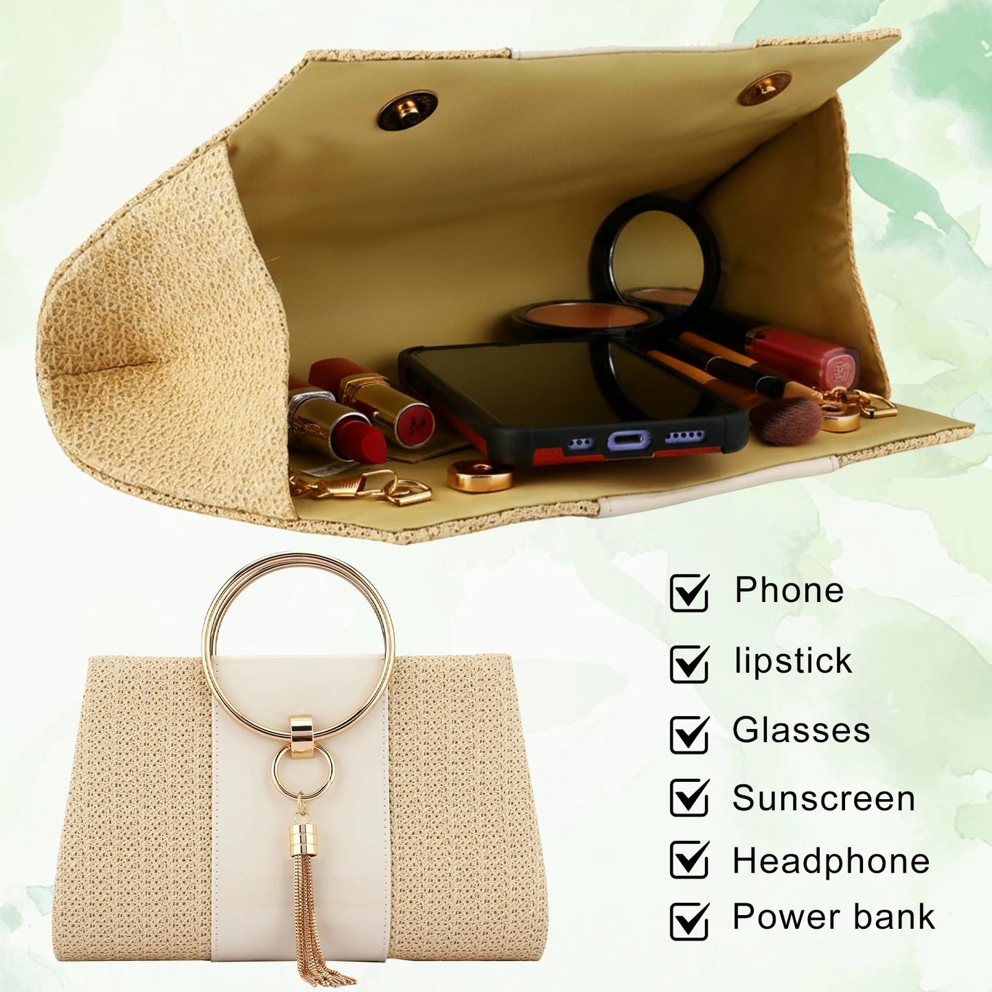 Bohemian Resort Woven Large Capacity Clutch Bags, Elegant Ladies Fashion Square Straw Evening Bag Totes Casual Handbag Purse