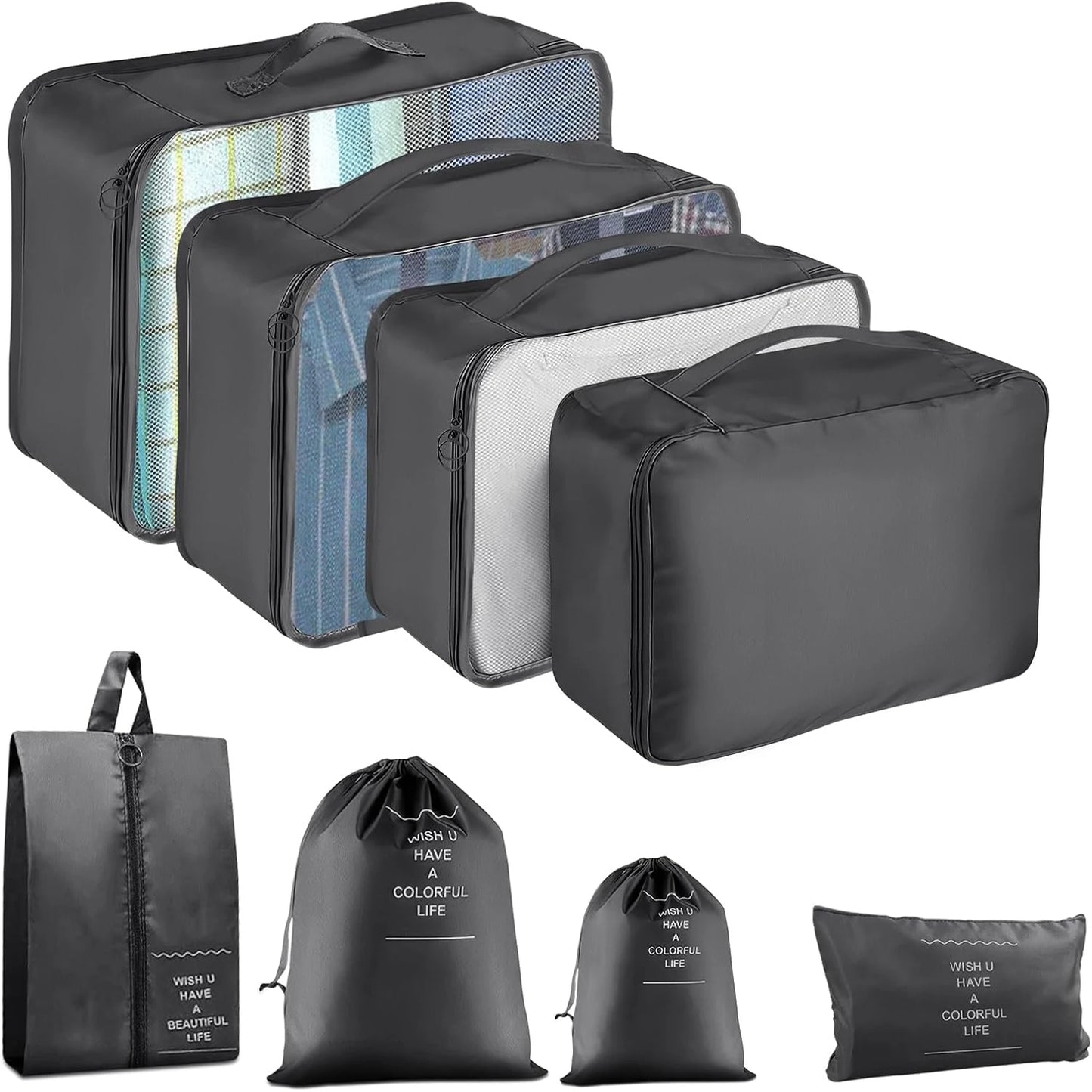 Packing Cubes for Travel - 8pcs/ Set Luggage Organizer Bags for Family, Mesh Breathable Travel Packing Cubes for Suitcases Durable Travel Essentials Bags Set