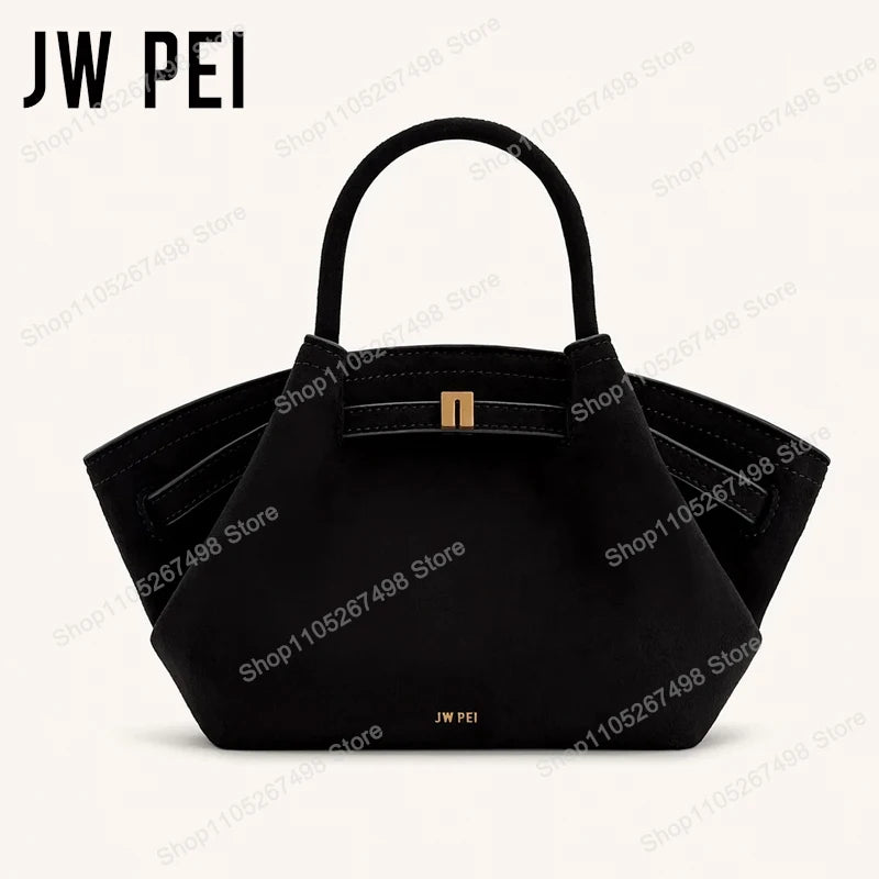 JW PEI Hana Minimalist Pebbled Leather Top-Handle Bag Women Luxury Designer Style Trapeze Tote Bag Elegant Shoulder Crossbody Purse 2026