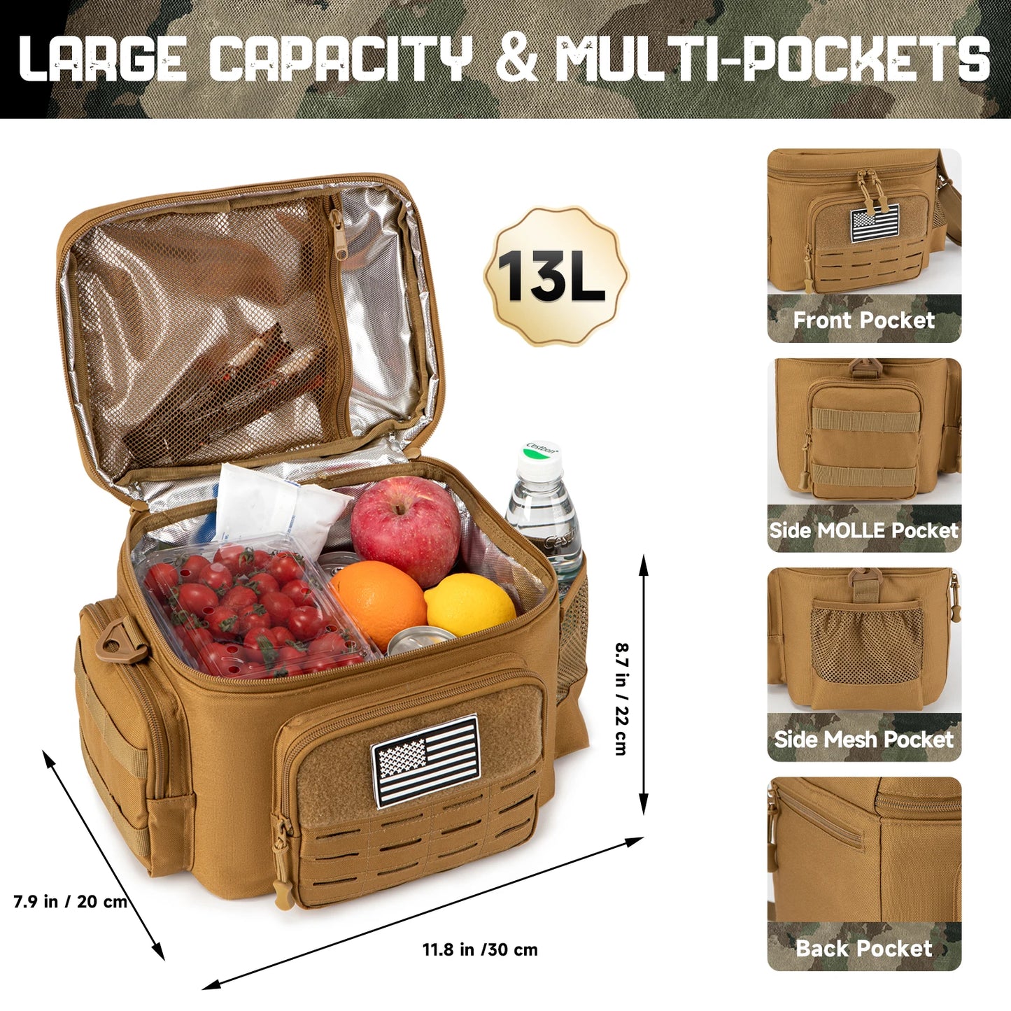 Men's Tactical Lunch Box Heavy Duty Work Lunch Bag Leak Proof Insulated Durable Insulated Lunch Box for Office, Outdoor Activiti