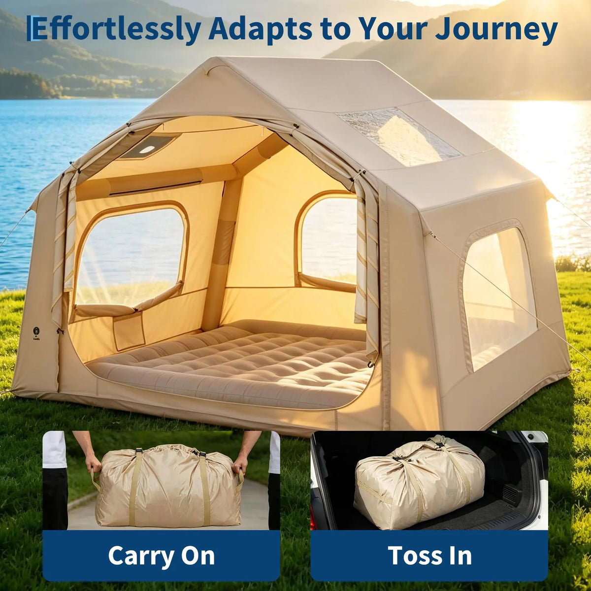 Inflatable Glamping Tent Featuring Skylight Stove Jack For Camping