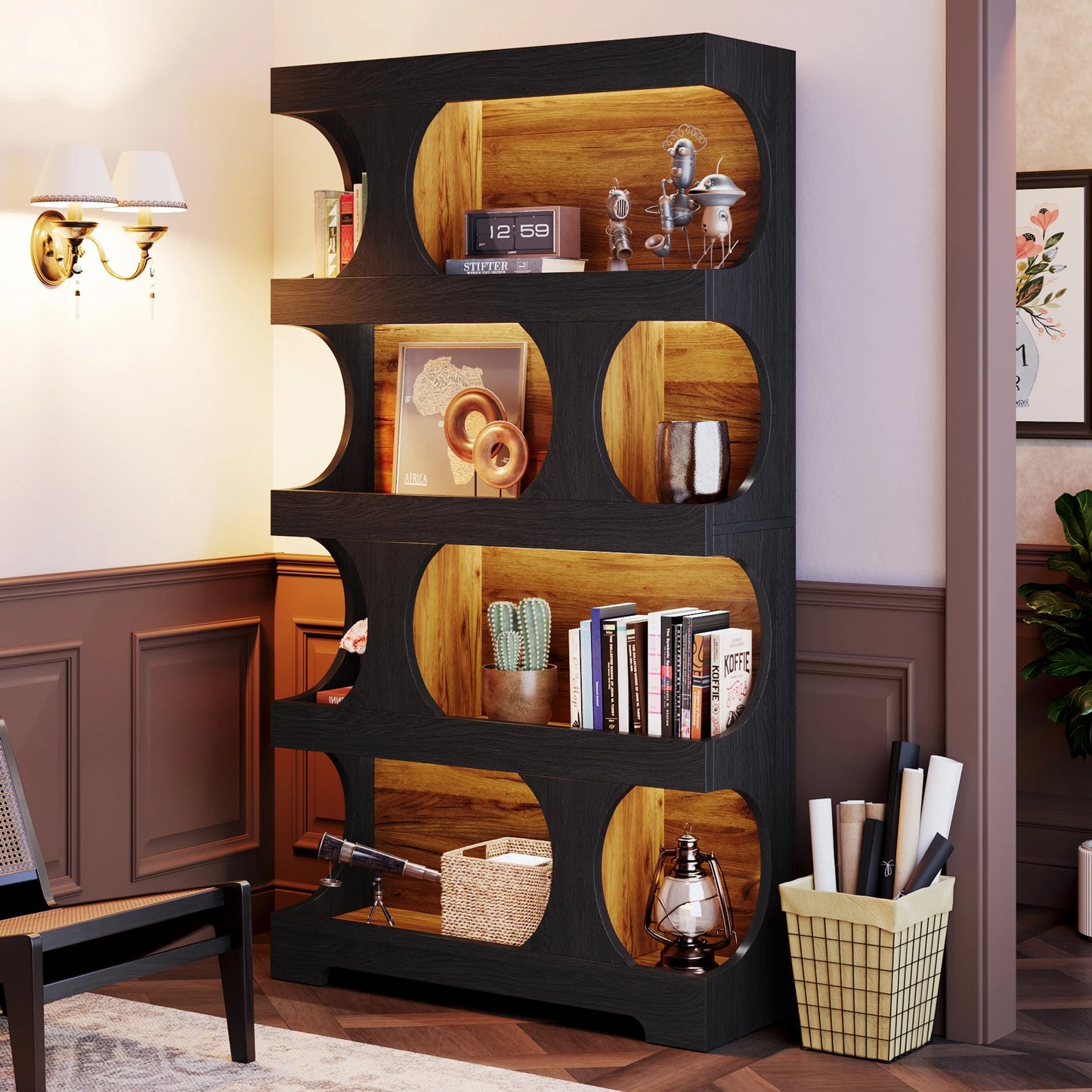 Tribesigns 4-Tier S-Shaped Bookshelf Modern Freestanding Display