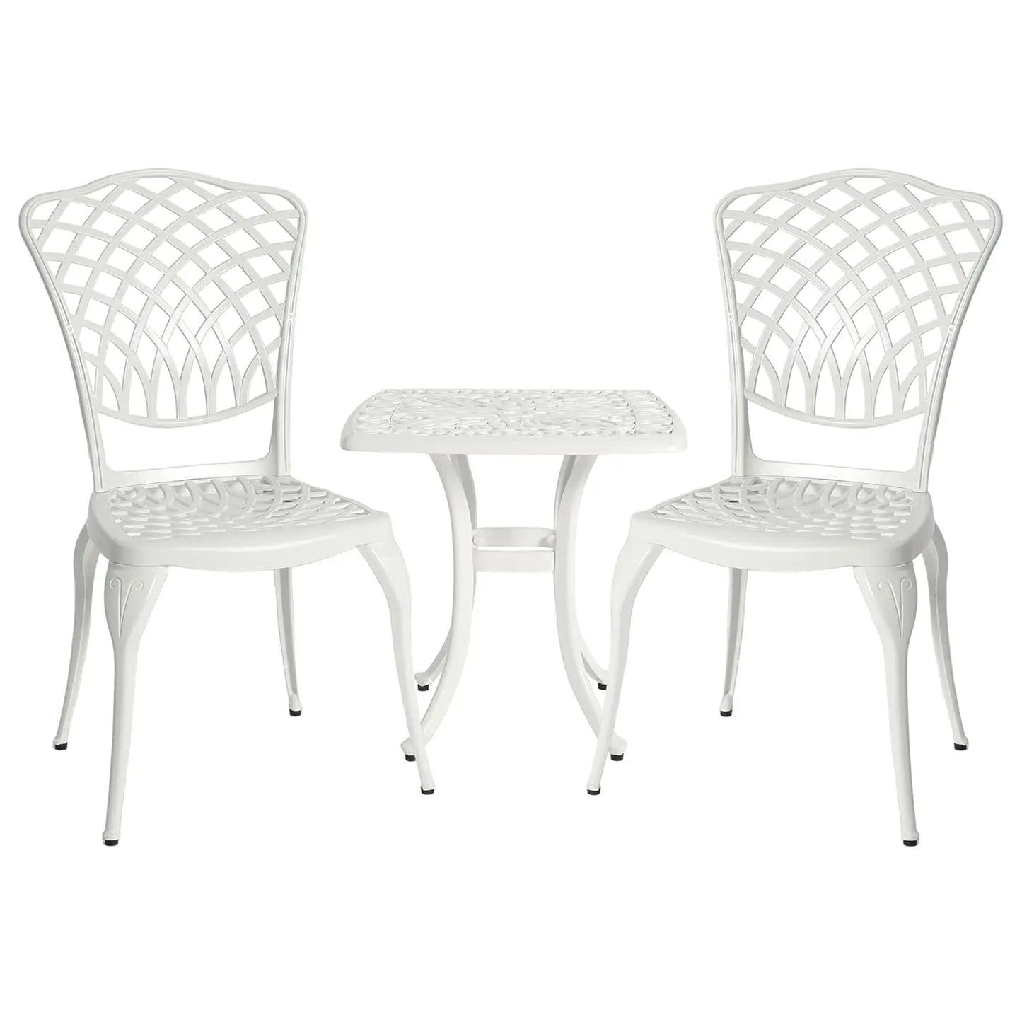 3pc Cast Aluminum Bistro Set, Rose Pattern Outdoor Garden Balcony, Rust & All-Weather Resistant, White, Customized