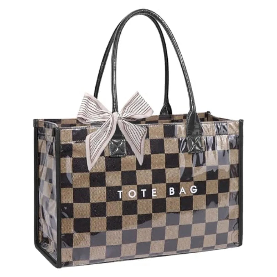 PVC Tote Bag For Women Plastic Purse Kraft Paper Letter Print