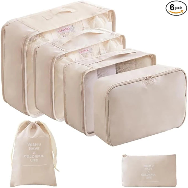 6pcs/Set Packing Cubes for Travel, Luggage Organizers with Shoe & Toiletry Bags, Lightweight Suitcase Organizer for Carry-On, Washable Laundry Bags