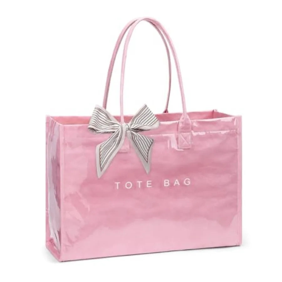 PVC Tote Bag For Women Plastic Purse Kraft Paper Letter Print