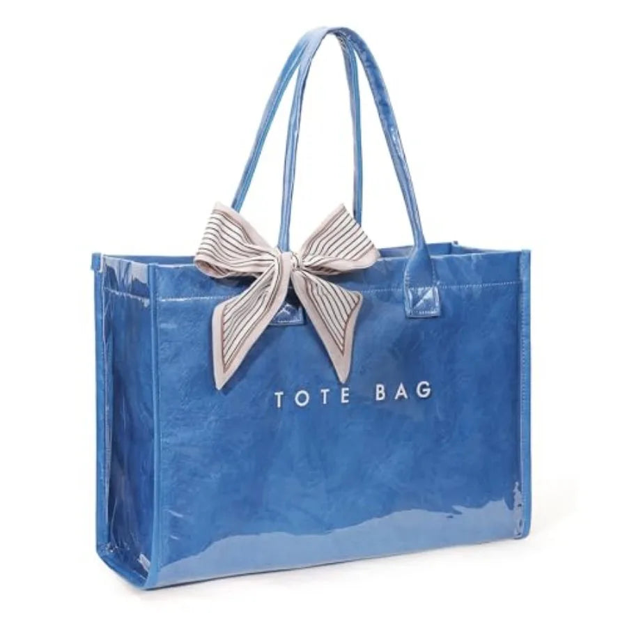 PVC Tote Bag For Women Plastic Purse Kraft Paper Letter Print