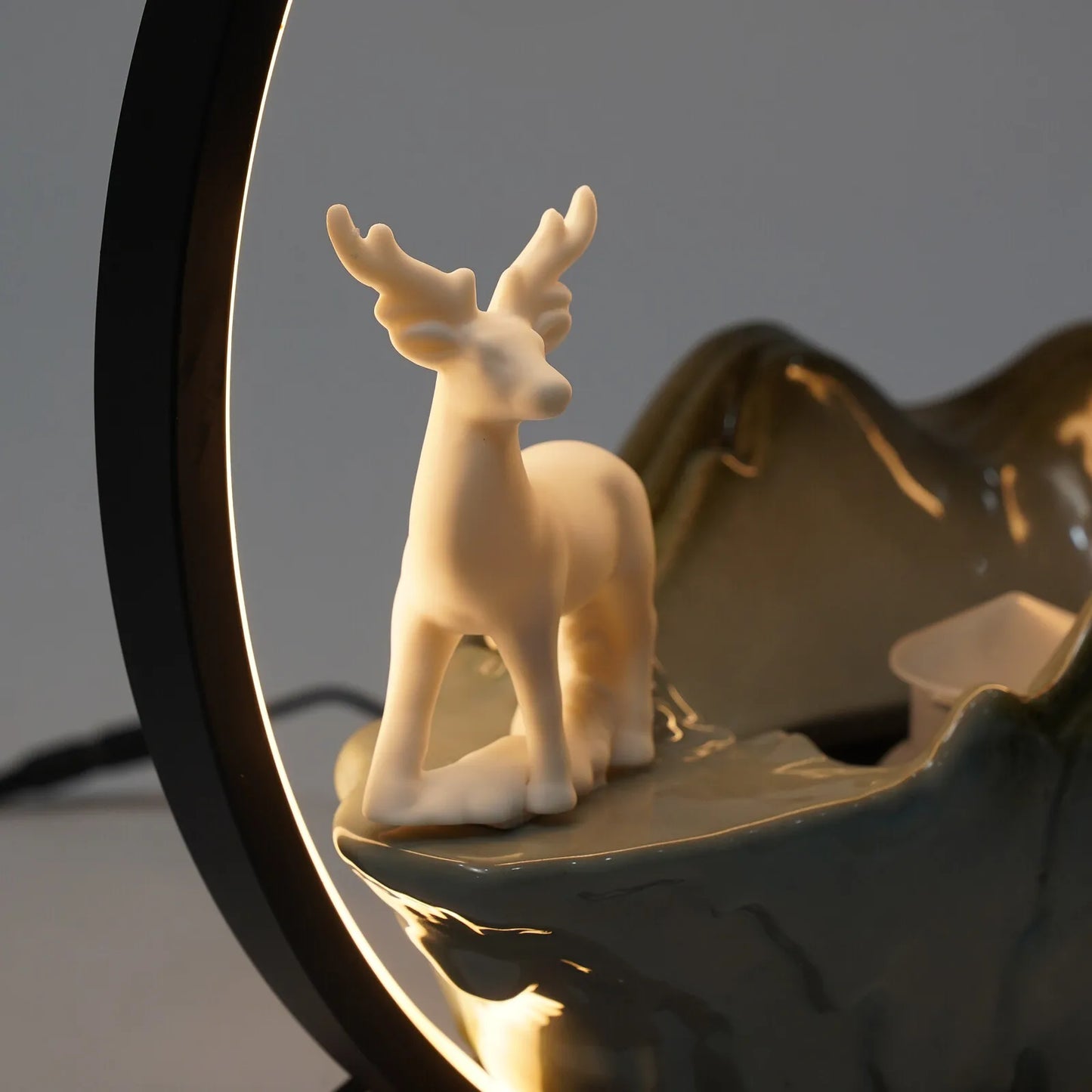 110V Ceramic Tabletop Fountain With Mist LED Deer Figurine