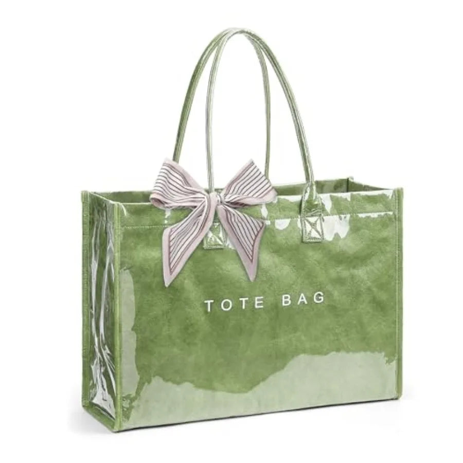 PVC Tote Bag For Women Plastic Purse Kraft Paper Letter Print