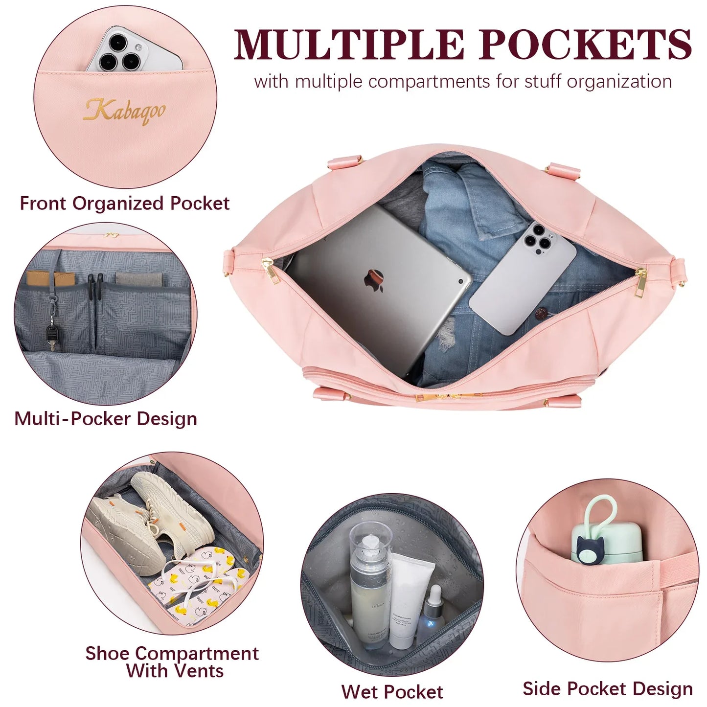 2PC Large Capacity Travel Duffle HandBag Weekender Bag For Women Gym Bag with USB Charging Port Shoe Compartment Carry on Overnight