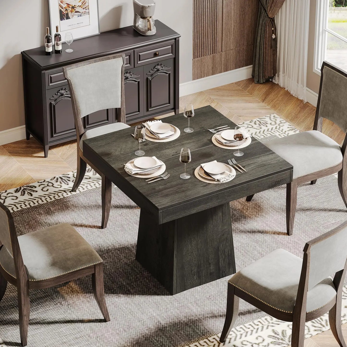 Tribesigns Square Dining Table for Four with Pedestal Base Farmhouse
