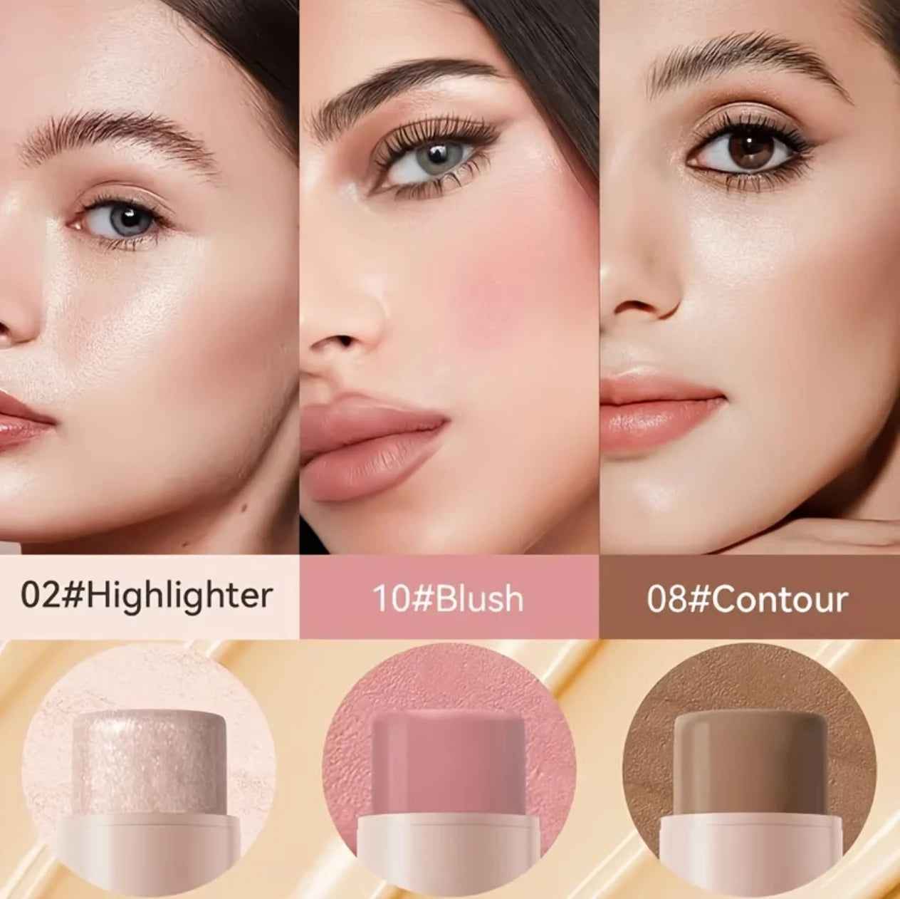 3-Piece Contour Stick Set With Blush Highlighter Bronzer And Eyeliner
