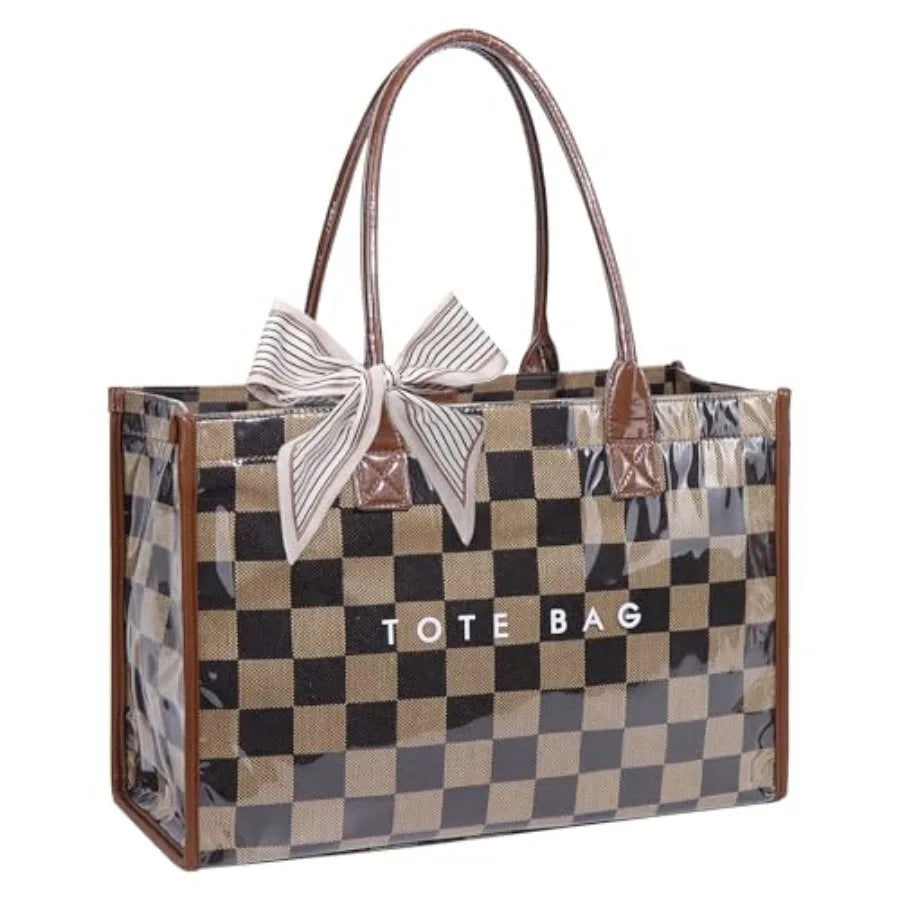 PVC Tote Bag For Women Plastic Purse Kraft Paper Letter Print