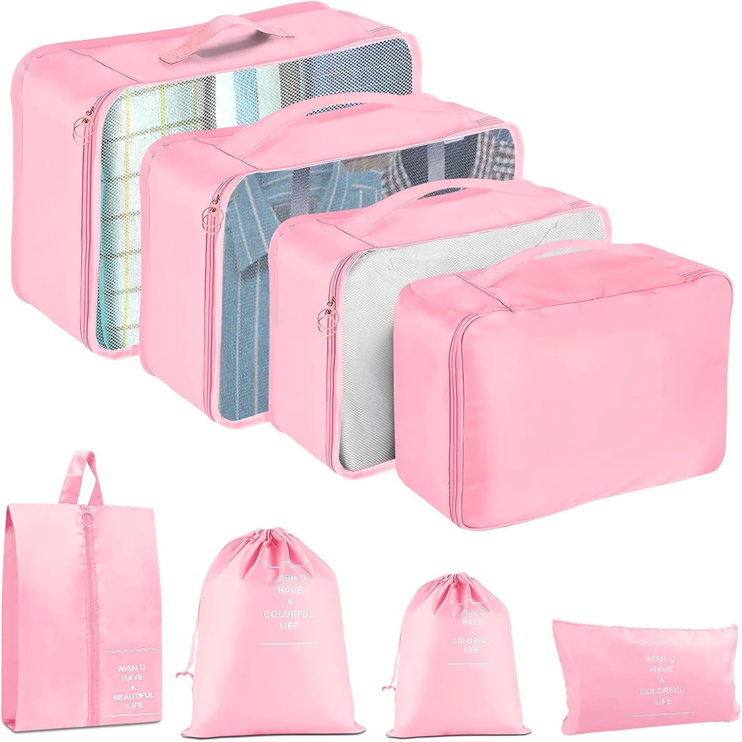Packing Cubes for Travel - 8pcs/ Set Luggage Organizer Bags for Family, Mesh Breathable Travel Packing Cubes for Suitcases Durable Travel Essentials Bags Set