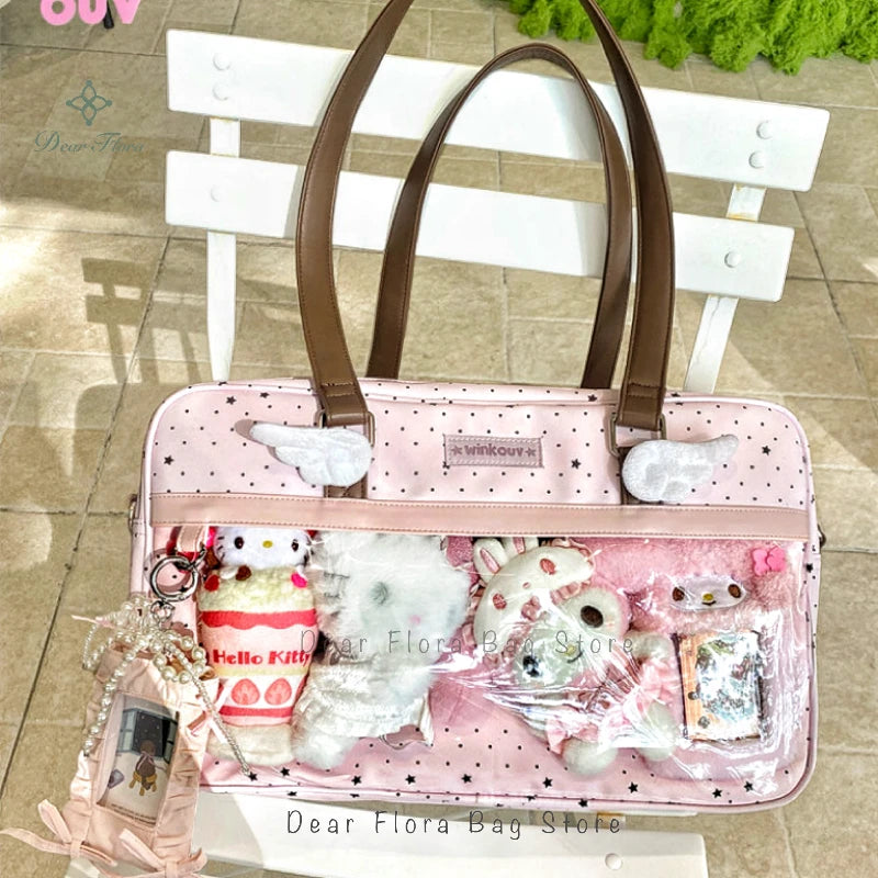 Lace Ita Bag With Large Capacity Transparent Pocket For Women