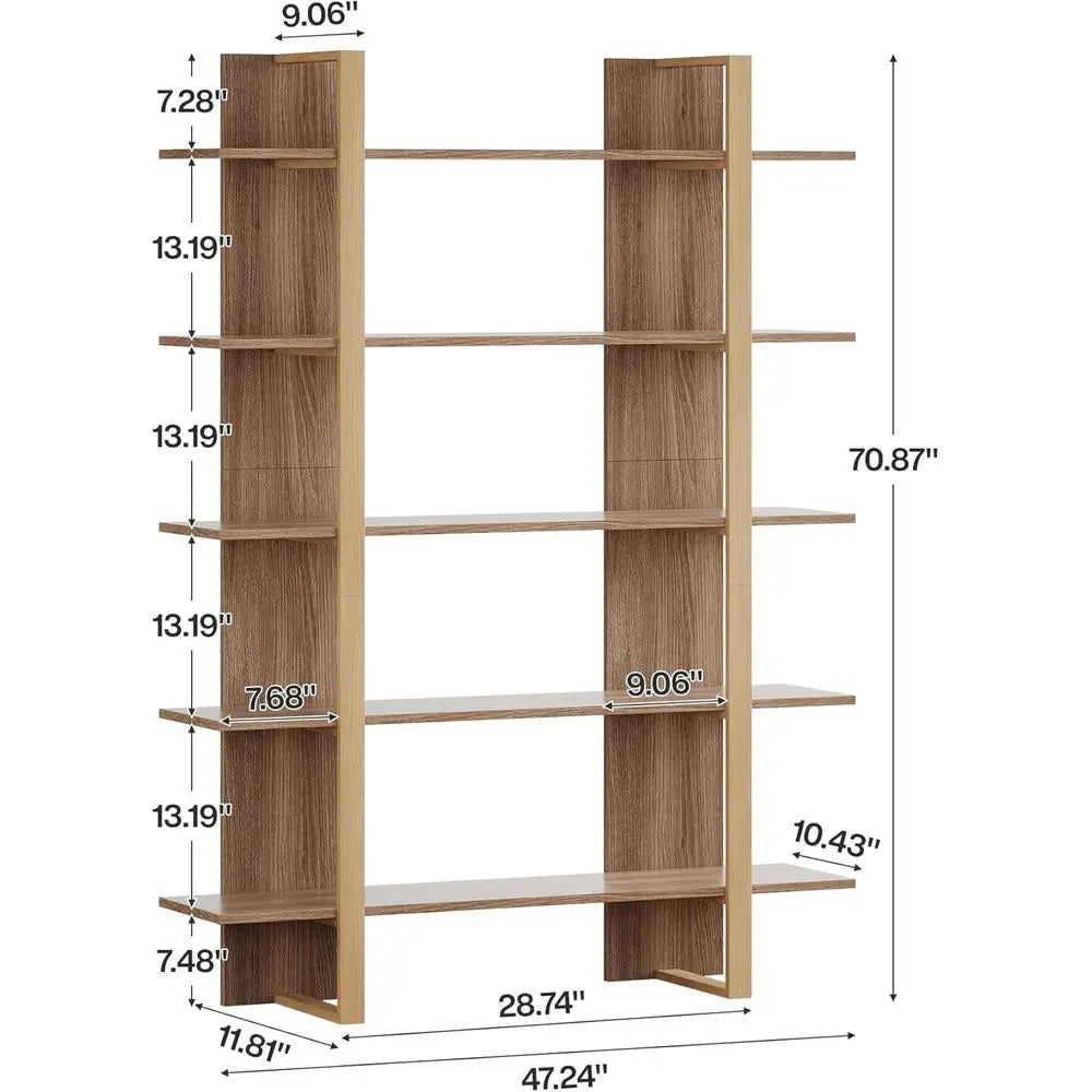 Five Tier Modern Boho Bookcase With Metal Frame Living Room